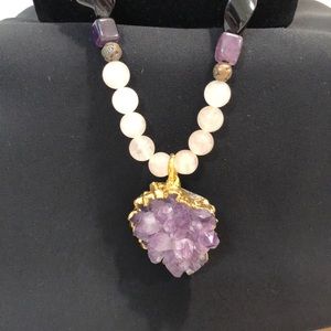 Amethyst Cluster Rose Quartz Onyx Necklace 29”